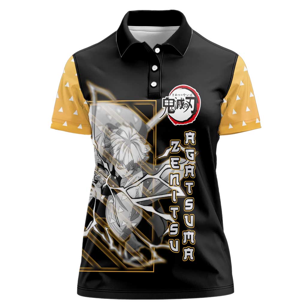 Agatsuma Zenitsu Demon Slayer Women Polo Shirt with Yellow and Black Lightning Style Design - The Mazicc
