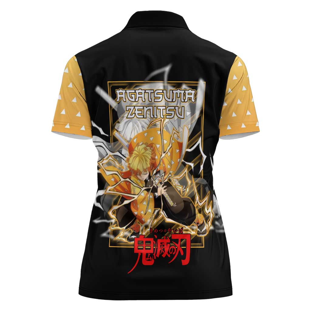 Agatsuma Zenitsu Demon Slayer Women Polo Shirt with Yellow and Black Lightning Style Design - The Mazicc