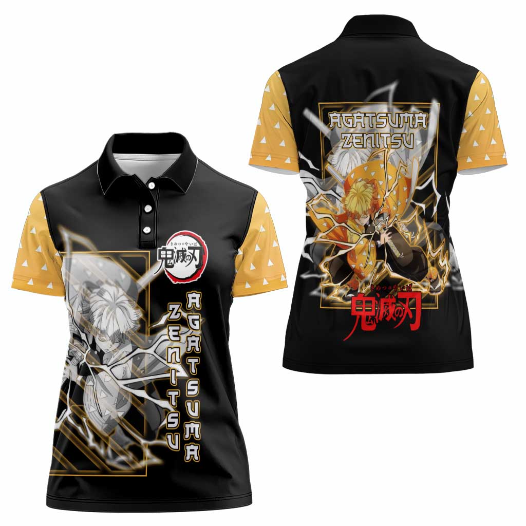 Agatsuma Zenitsu Demon Slayer Women Polo Shirt with Yellow and Black Lightning Style Design - The Mazicc