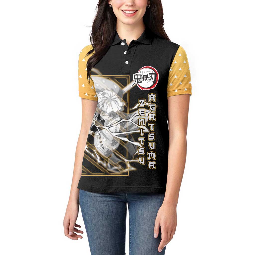 Agatsuma Zenitsu Demon Slayer Women Polo Shirt with Yellow and Black Lightning Style Design - The Mazicc