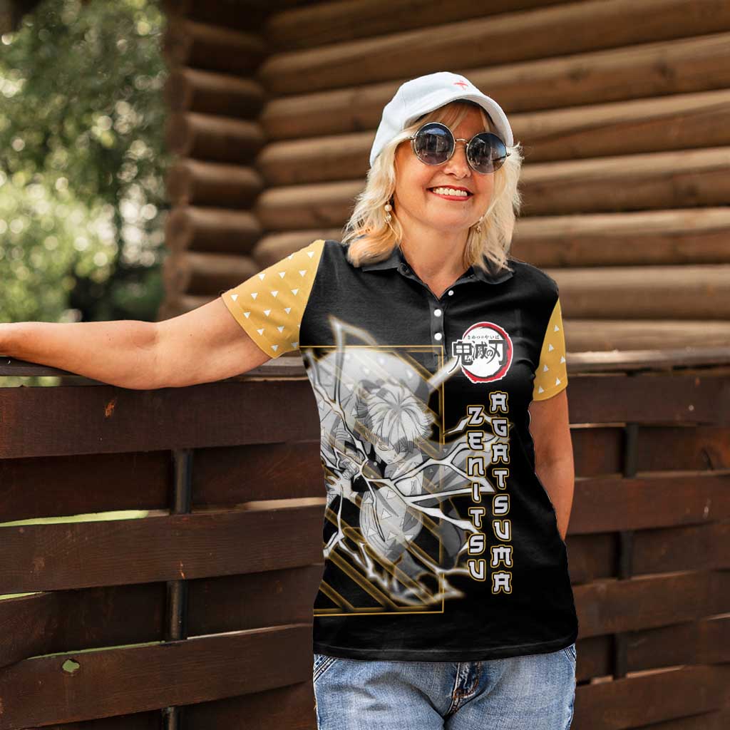 Agatsuma Zenitsu Demon Slayer Women Polo Shirt with Yellow and Black Lightning Style Design - The Mazicc
