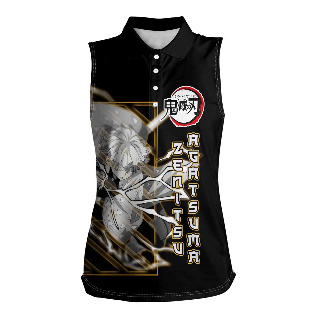 Agatsuma Zenitsu Demon Slayer Women Sleeveless Polo Shirt with Yellow and Black Lightning Style Design - The Mazicc