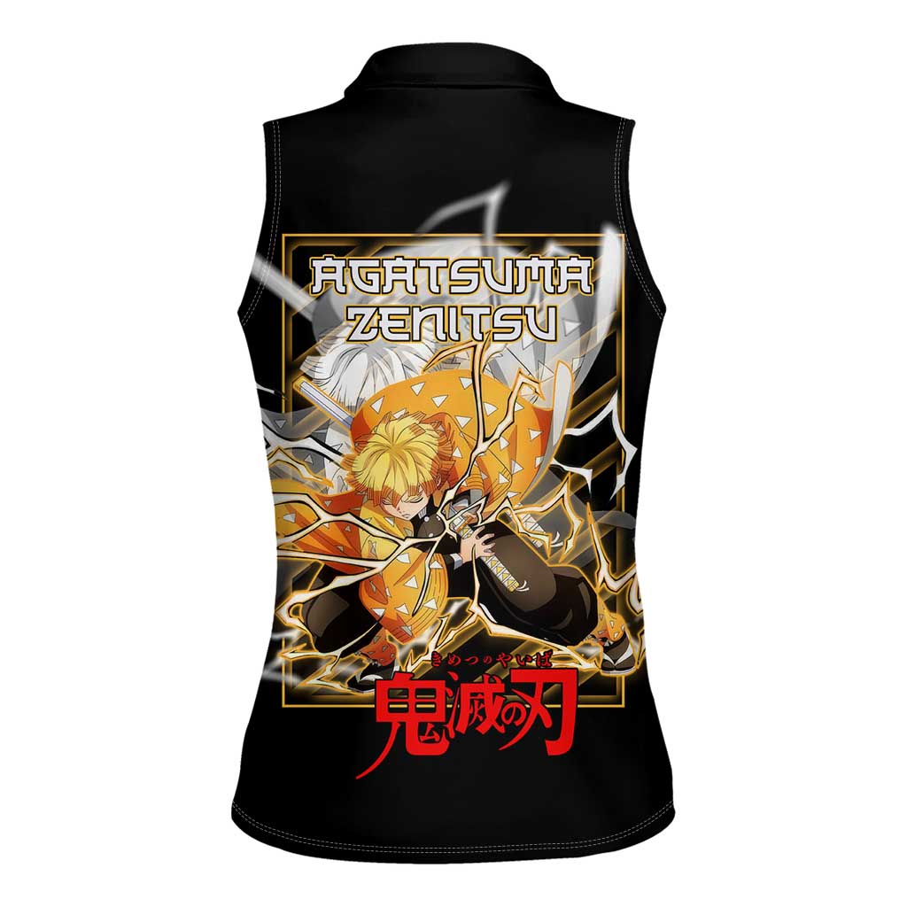 Agatsuma Zenitsu Demon Slayer Women Sleeveless Polo Shirt with Yellow and Black Lightning Style Design - The Mazicc