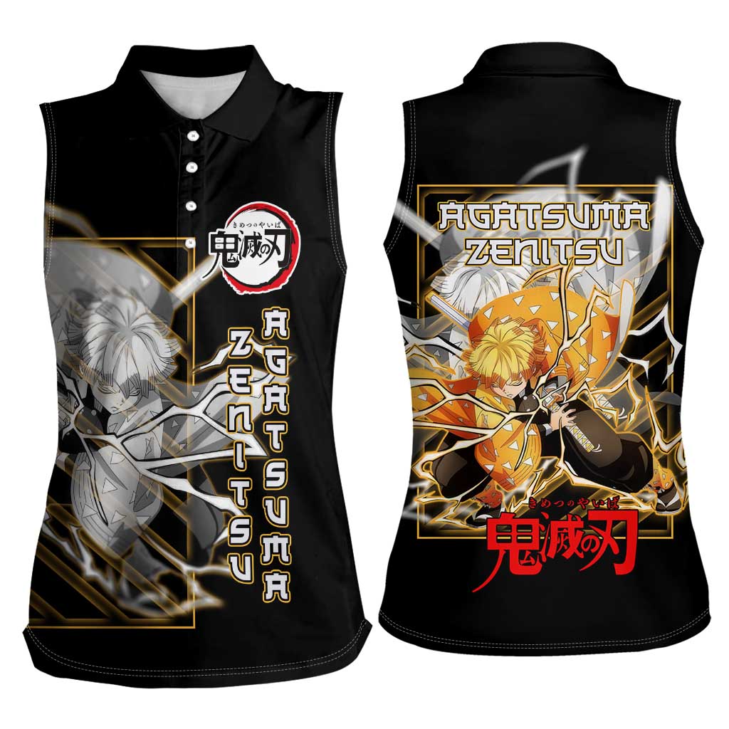 Agatsuma Zenitsu Demon Slayer Women Sleeveless Polo Shirt with Yellow and Black Lightning Style Design - The Mazicc