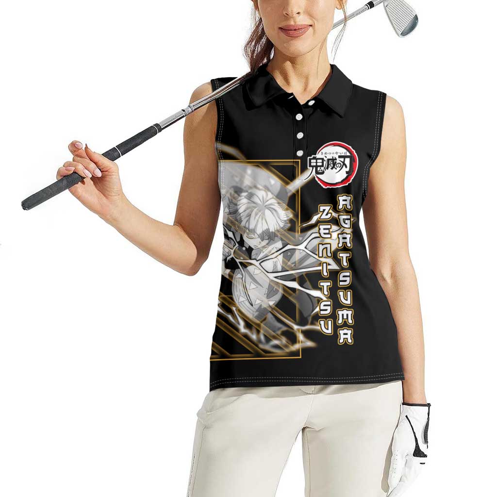 Agatsuma Zenitsu Demon Slayer Women Sleeveless Polo Shirt with Yellow and Black Lightning Style Design - The Mazicc