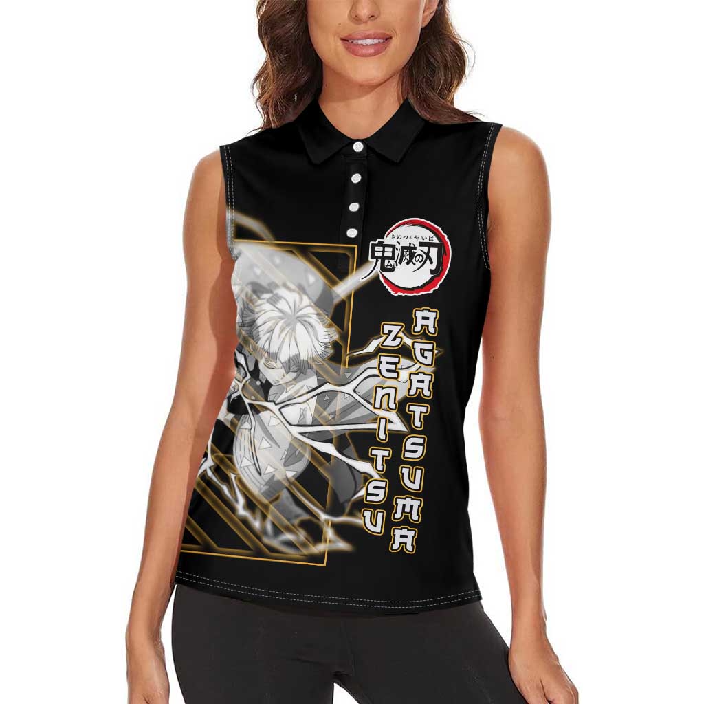 Agatsuma Zenitsu Demon Slayer Women Sleeveless Polo Shirt with Yellow and Black Lightning Style Design - The Mazicc