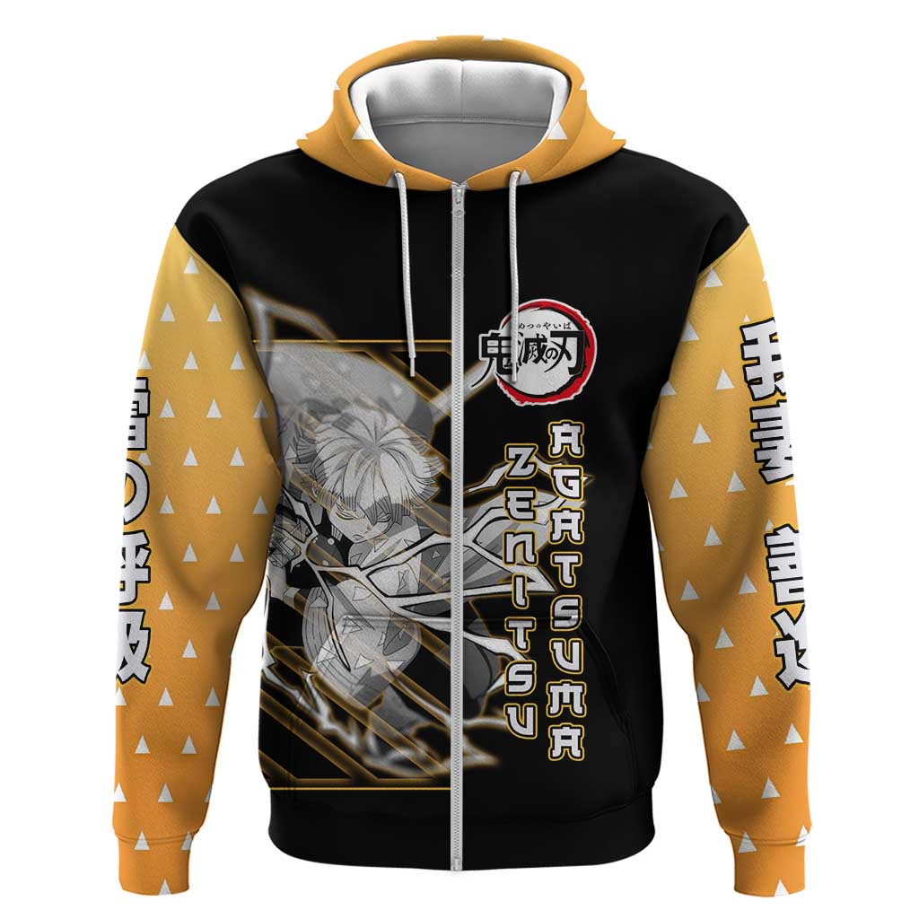 Agatsuma Zenitsu Demon Slayer Zip Hoodie with Yellow and Black Lightning Style Design - The Mazicc