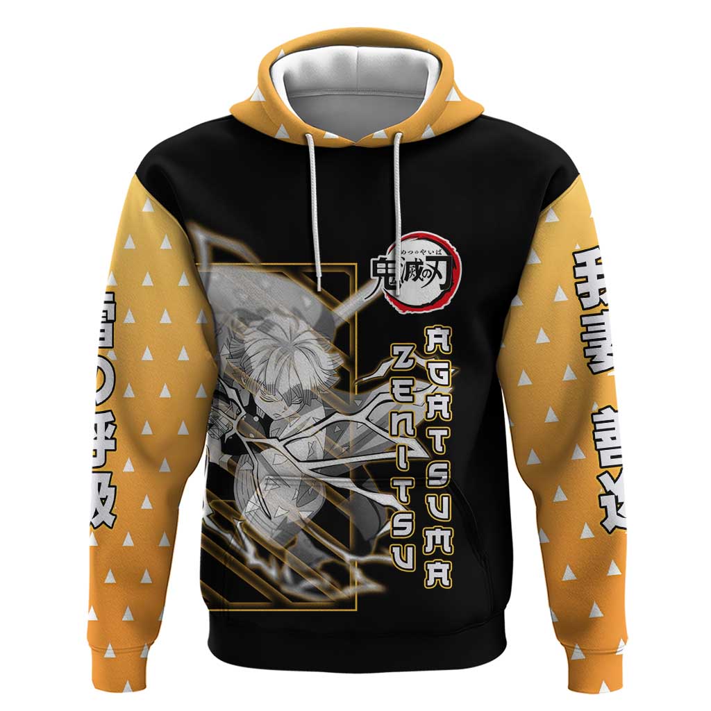 Agatsuma Zenitsu Demon Slayer Zip Hoodie with Yellow and Black Lightning Style Design - The Mazicc