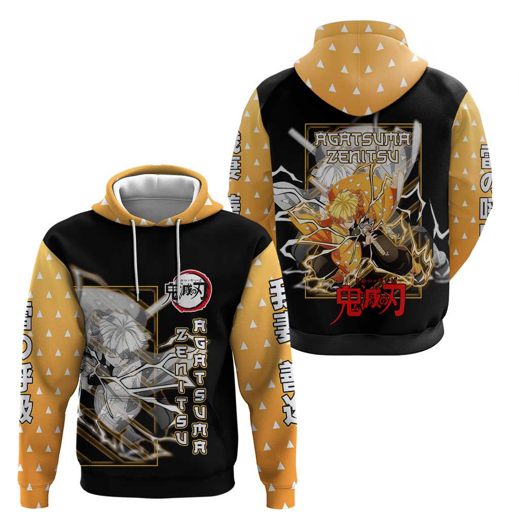 Agatsuma Zenitsu Demon Slayer Zip Hoodie with Yellow and Black Lightning Style Design - The Mazicc