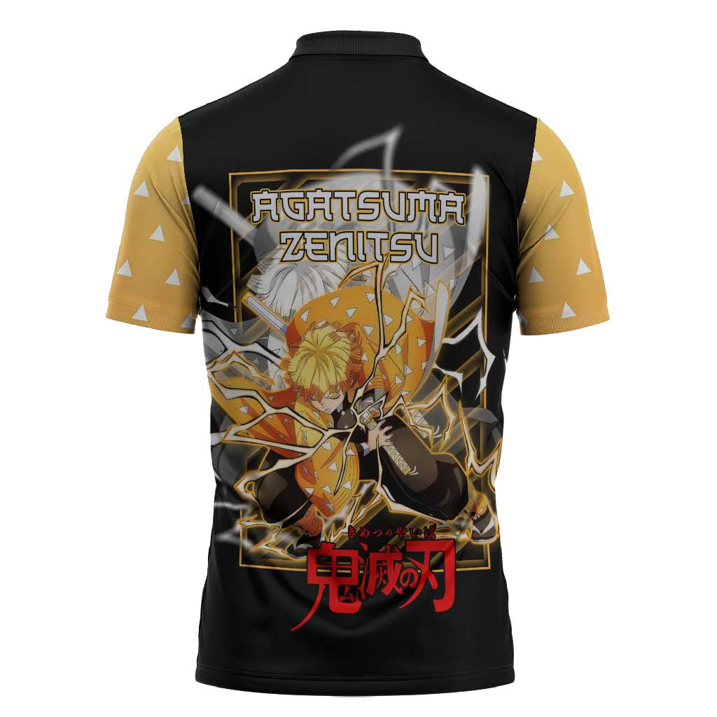 Agatsuma Zenitsu Demon Slayer Zipper Polo Shirt with Yellow and Black Lightning Style Design - The Mazicc
