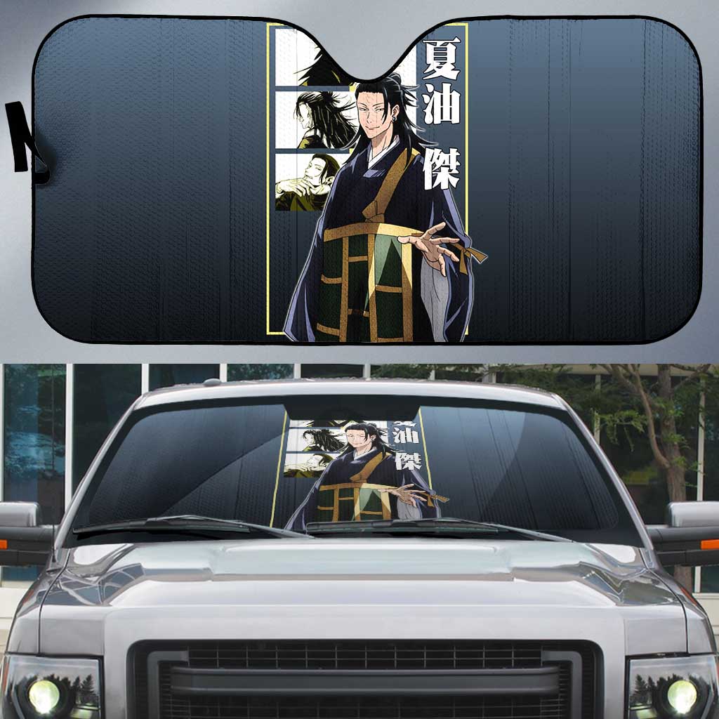 Suguru Geto from Jujutsu Kaisen Auto Sun Shade with Yellow and Blue Background and Multiple Poses Design - The Mazicc
