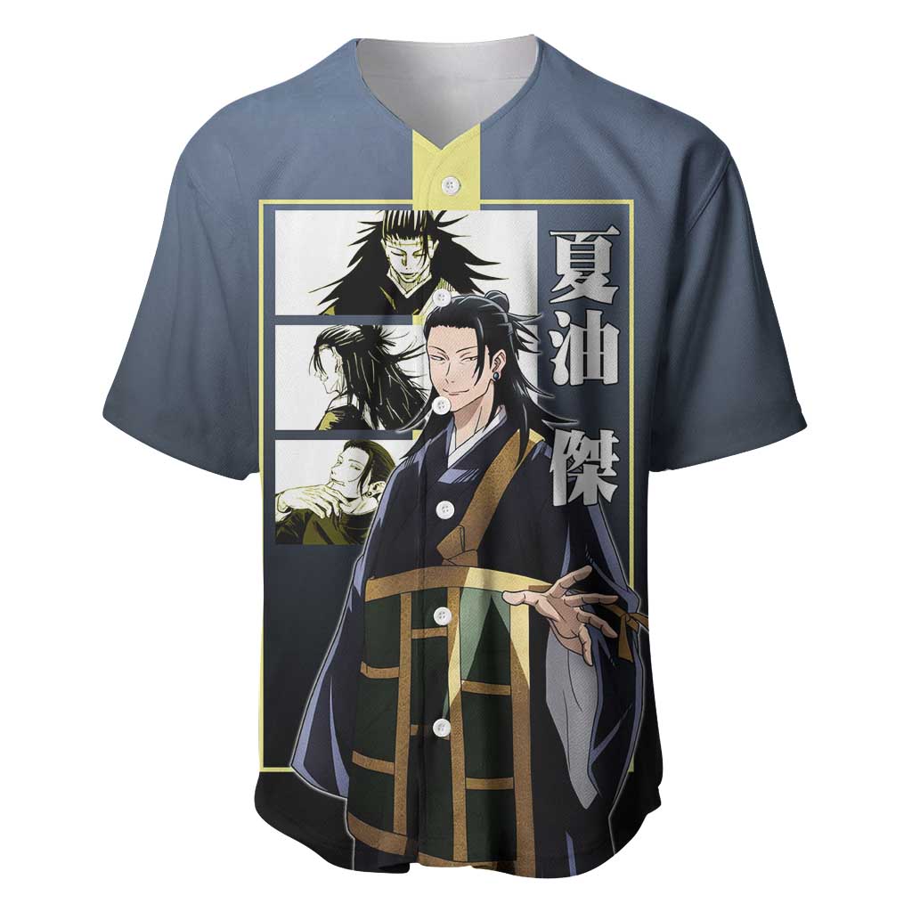 Suguru Geto from Jujutsu Kaisen Baseball Jersey with Yellow and Blue Background and Multiple Poses Design - The Mazicc