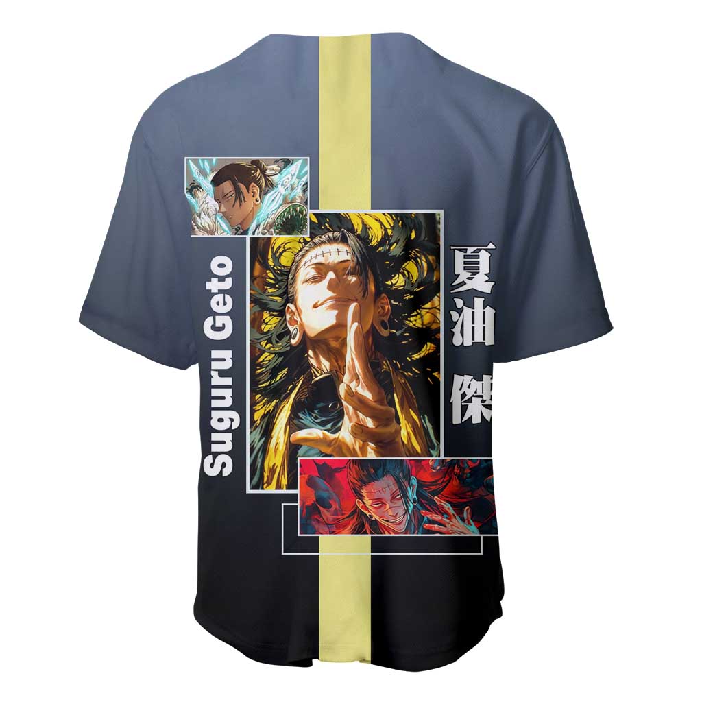 Suguru Geto from Jujutsu Kaisen Baseball Jersey with Yellow and Blue Background and Multiple Poses Design - The Mazicc