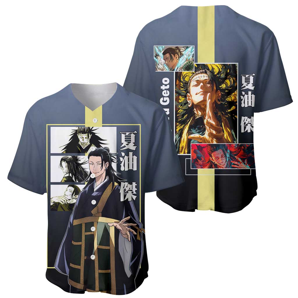Suguru Geto from Jujutsu Kaisen Baseball Jersey with Yellow and Blue Background and Multiple Poses Design - The Mazicc