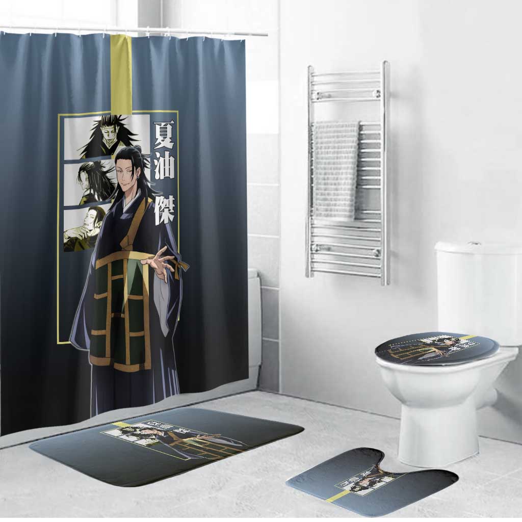 Suguru Geto from Jujutsu Kaisen Bathroom Set with Yellow and Blue Background and Multiple Poses Design - The Mazicc