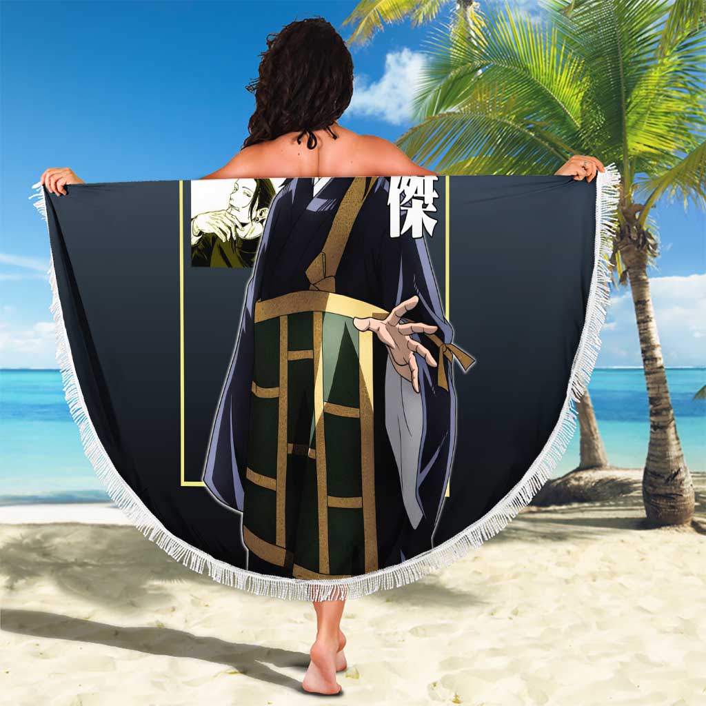 Suguru Geto from Jujutsu Kaisen Beach Blanket with Yellow and Blue Background and Multiple Poses Design - The Mazicc
