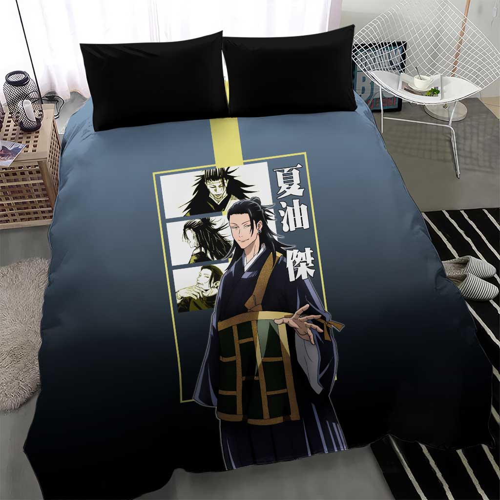 Suguru Geto from Jujutsu Kaisen Bedding Set with Yellow and Blue Background and Multiple Poses Design - The Mazicc