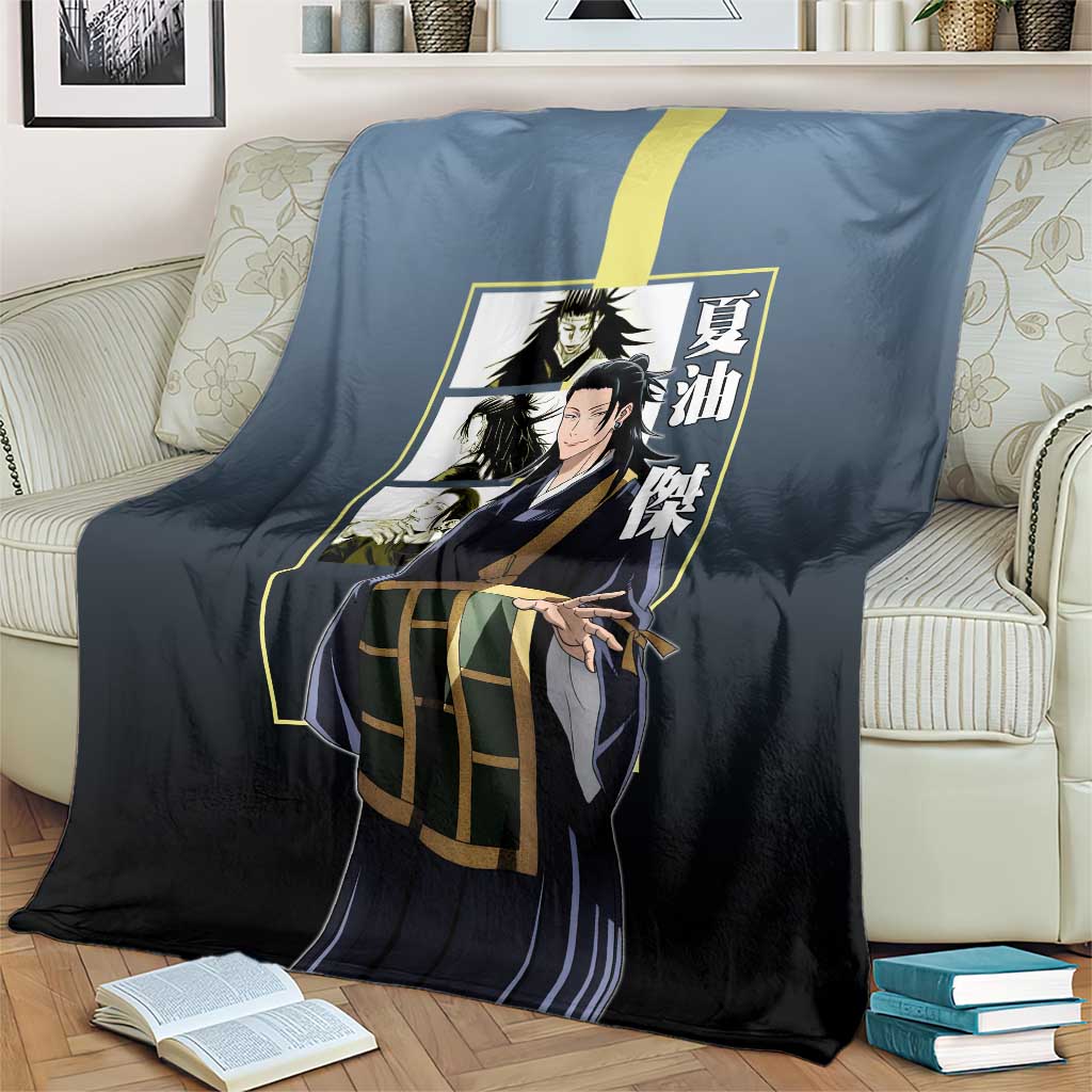 Suguru Geto from Jujutsu Kaisen Blanket with Yellow and Blue Background and Multiple Poses Design - The Mazicc