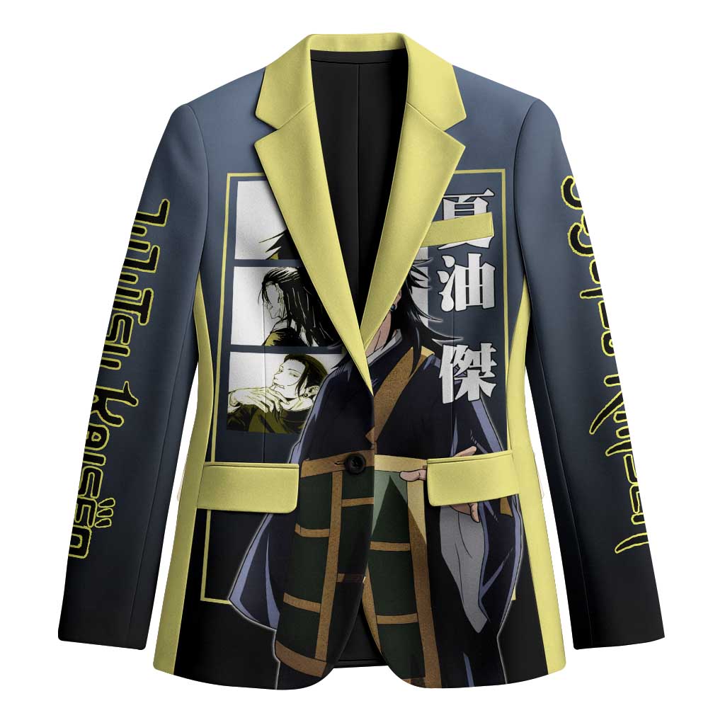Suguru Geto from Jujutsu Kaisen Blazer with Yellow and Blue Background and Multiple Poses Design - The Mazicc
