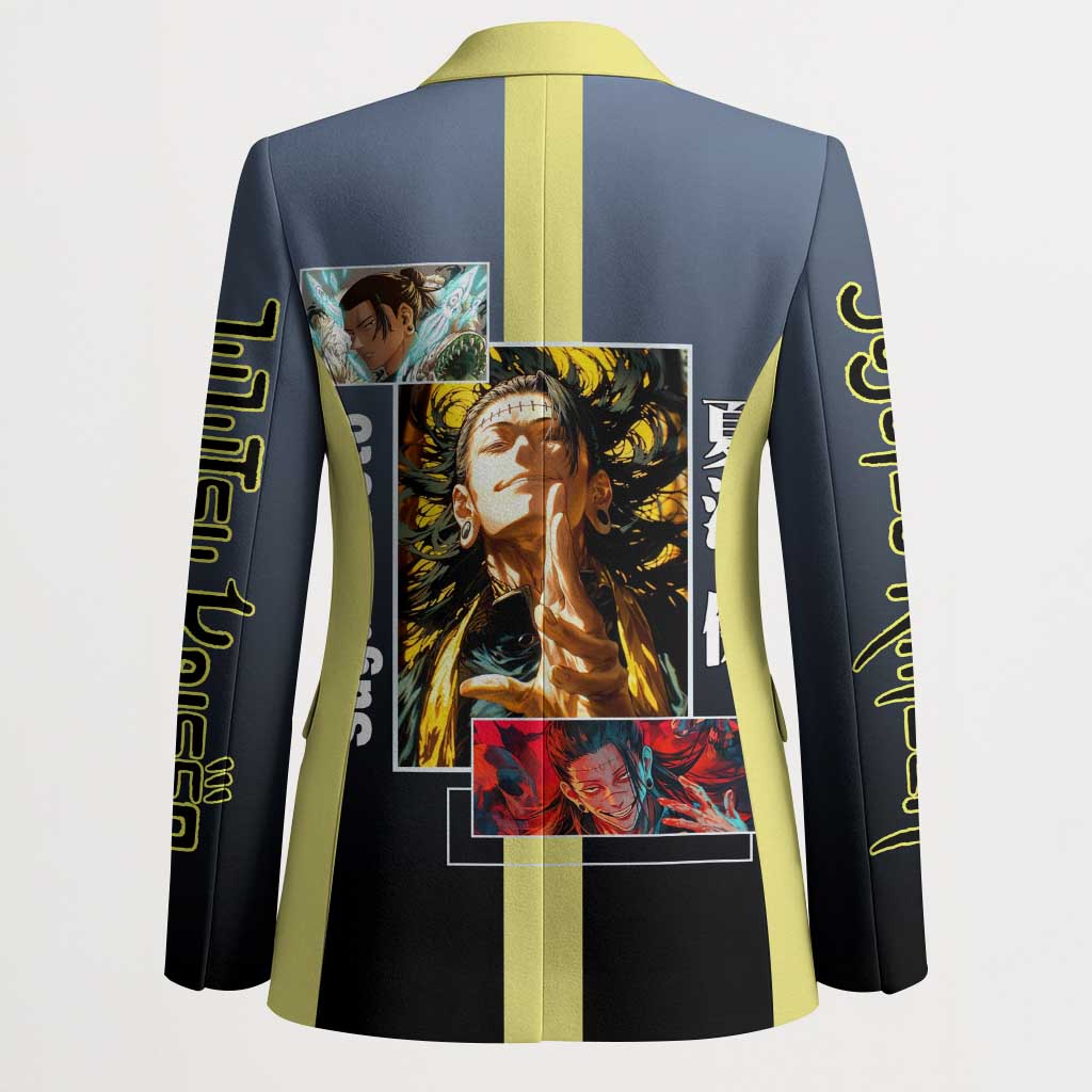 Suguru Geto from Jujutsu Kaisen Blazer with Yellow and Blue Background and Multiple Poses Design - The Mazicc