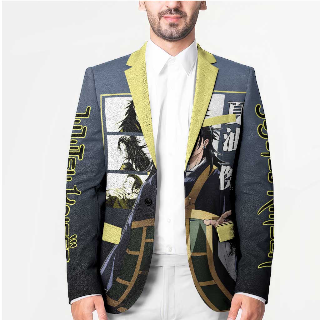 Suguru Geto from Jujutsu Kaisen Blazer with Yellow and Blue Background and Multiple Poses Design - The Mazicc