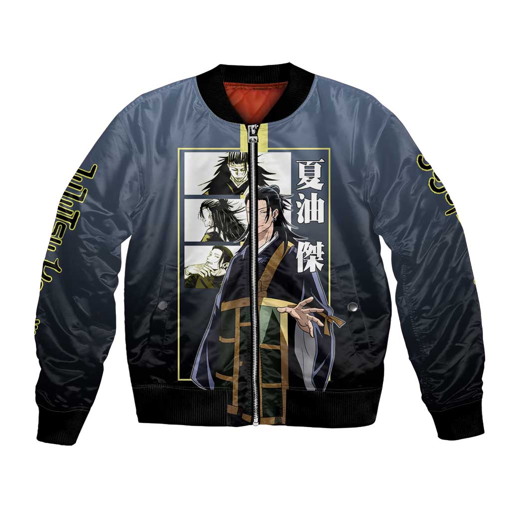 Suguru Geto from Jujutsu Kaisen Bomber Jacket with Yellow and Blue Background and Multiple Poses Design - The Mazicc