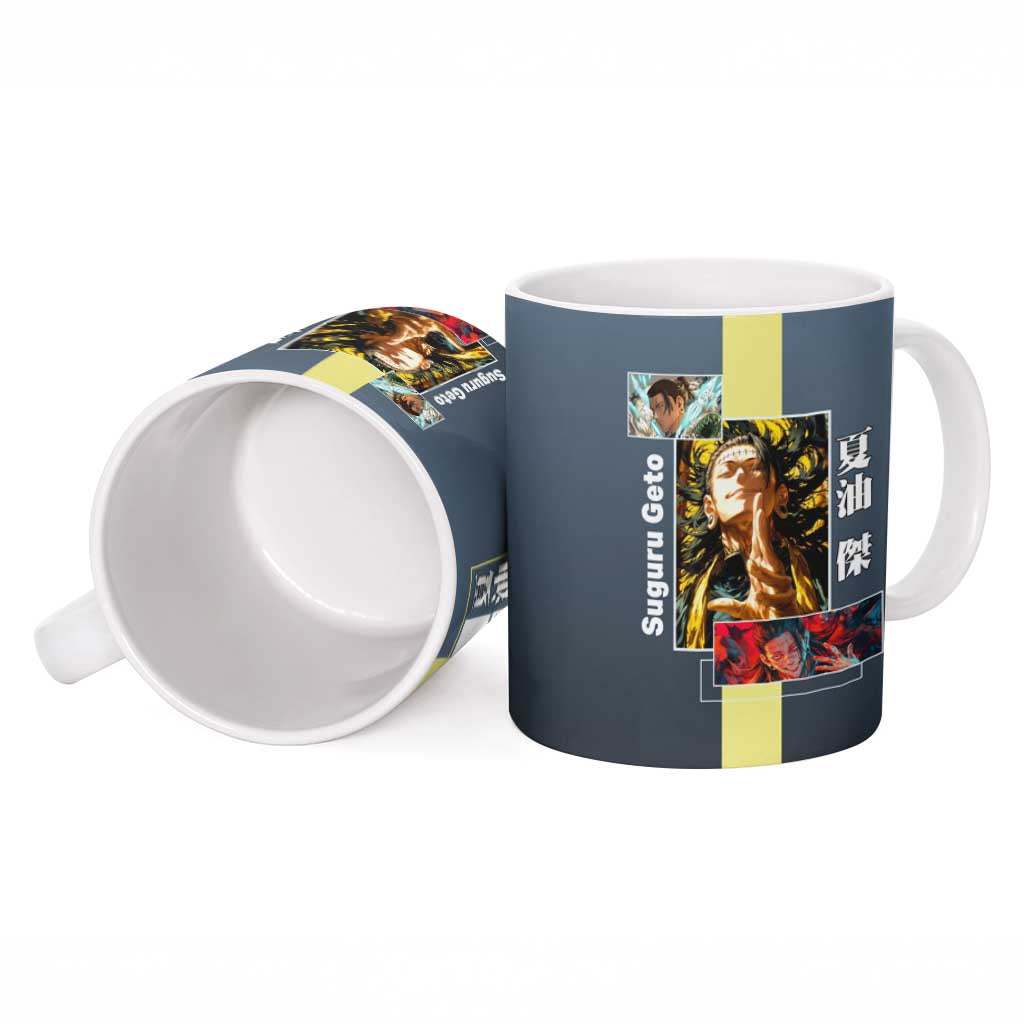 Suguru Geto from Jujutsu Kaisen Ceramic Mug with Yellow and Blue Background and Multiple Poses Design - The Mazicc