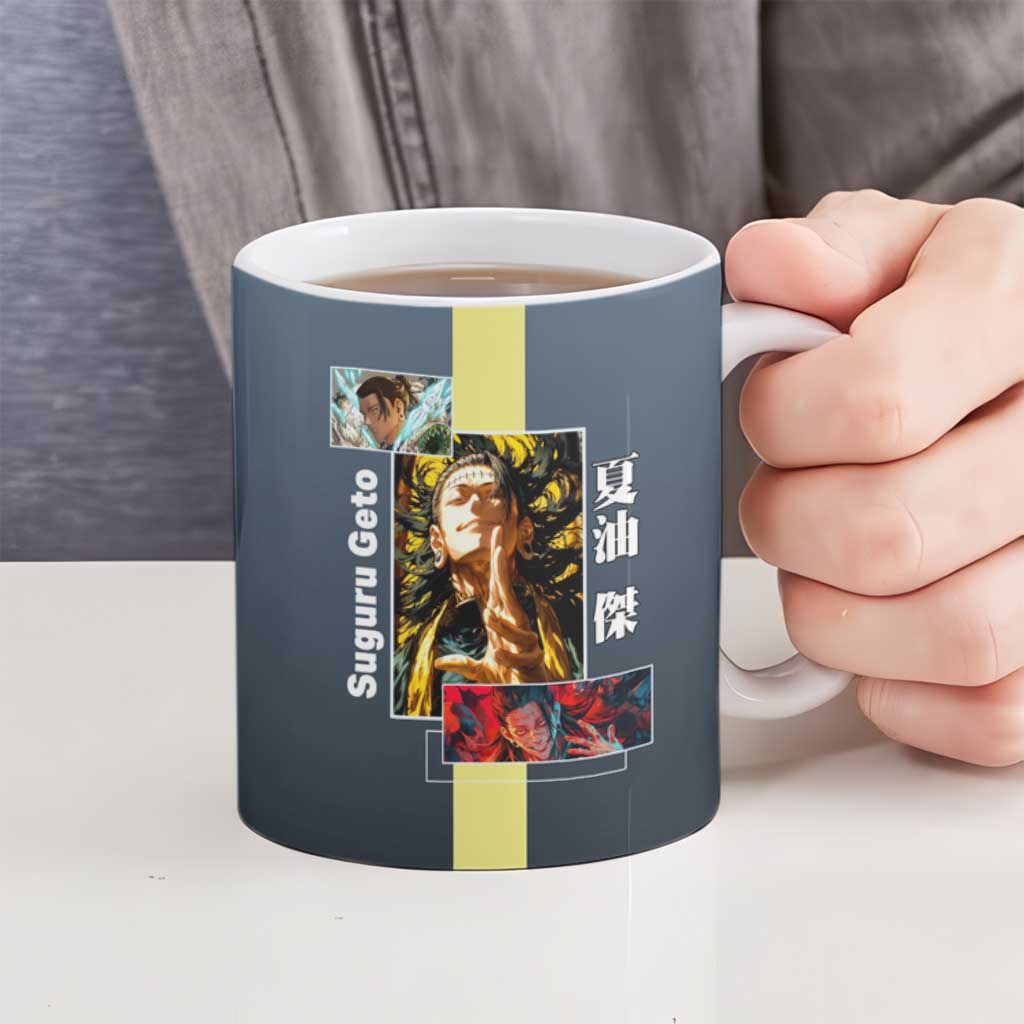 Suguru Geto from Jujutsu Kaisen Ceramic Mug with Yellow and Blue Background and Multiple Poses Design - The Mazicc
