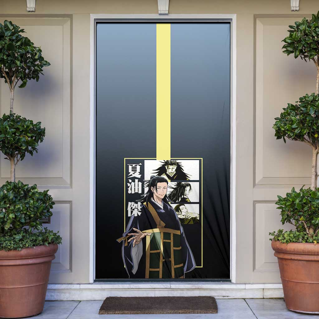 Suguru Geto from Jujutsu Kaisen Door Cover with Yellow and Blue Background and Multiple Poses Design - The Mazicc