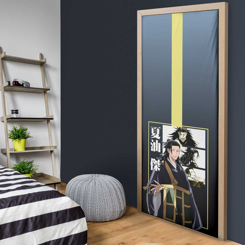 Suguru Geto from Jujutsu Kaisen Door Cover with Yellow and Blue Background and Multiple Poses Design - The Mazicc