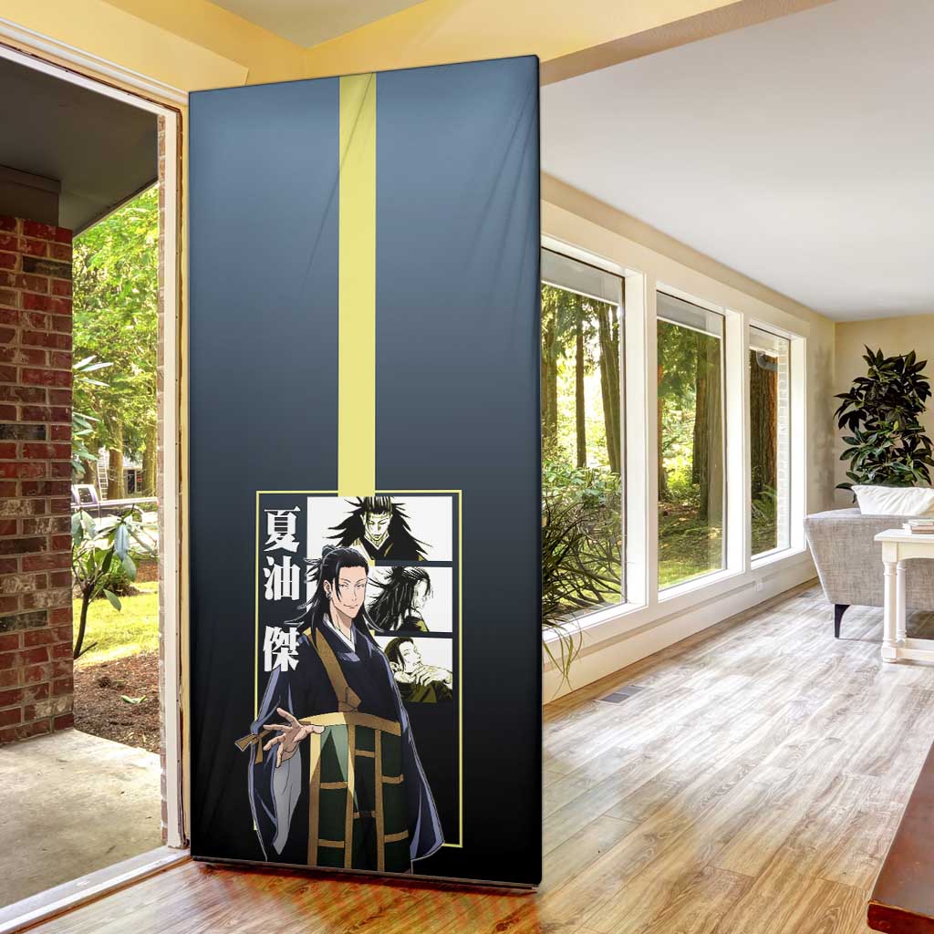 Suguru Geto from Jujutsu Kaisen Door Cover with Yellow and Blue Background and Multiple Poses Design - The Mazicc
