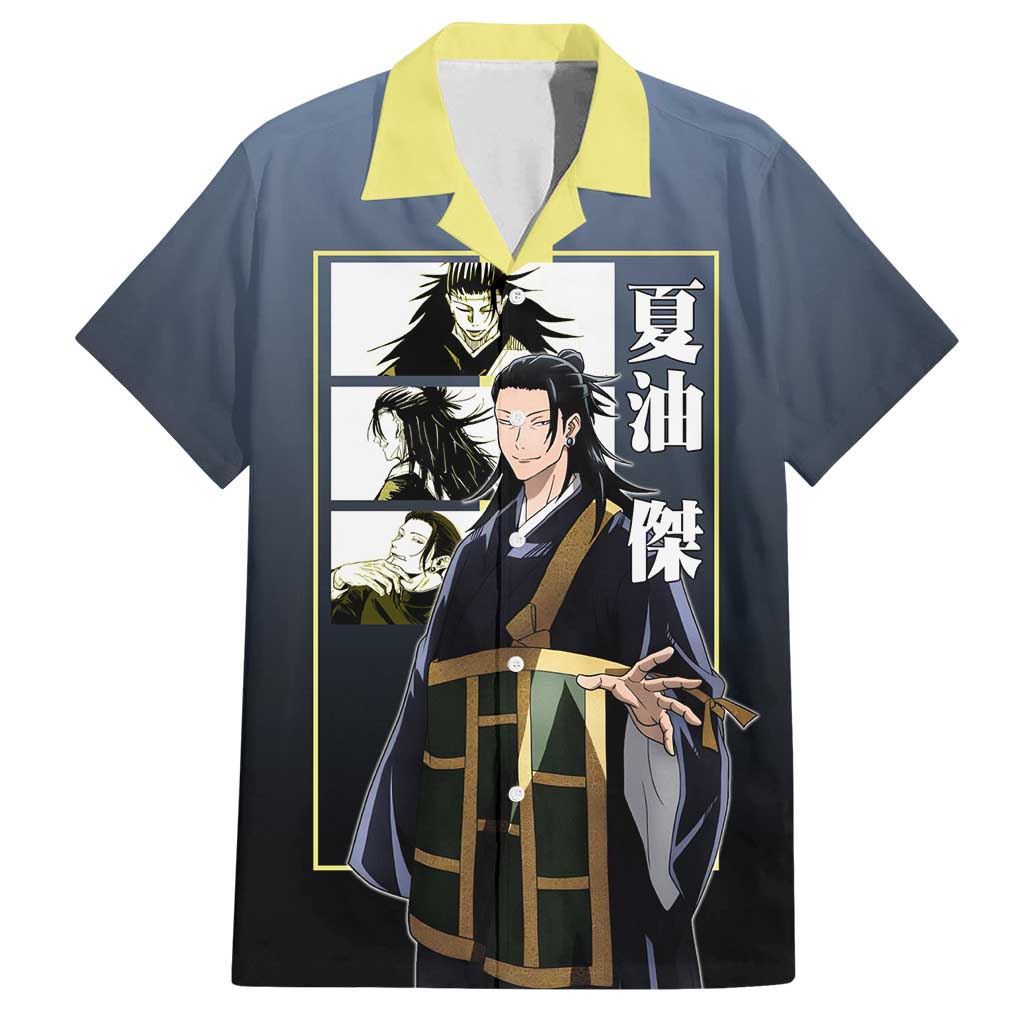 Suguru Geto from Jujutsu Kaisen Family Matching Long Sleeve Bodycon Dress and Hawaiian Shirt with Yellow and Blue Background and Multiple Poses Design - The Mazicc