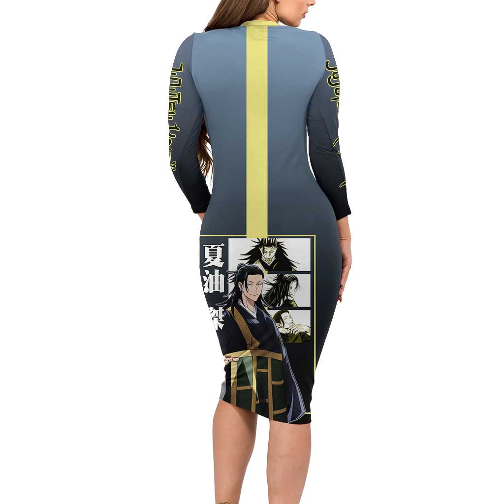 Suguru Geto from Jujutsu Kaisen Family Matching Long Sleeve Bodycon Dress and Hawaiian Shirt with Yellow and Blue Background and Multiple Poses Design - The Mazicc