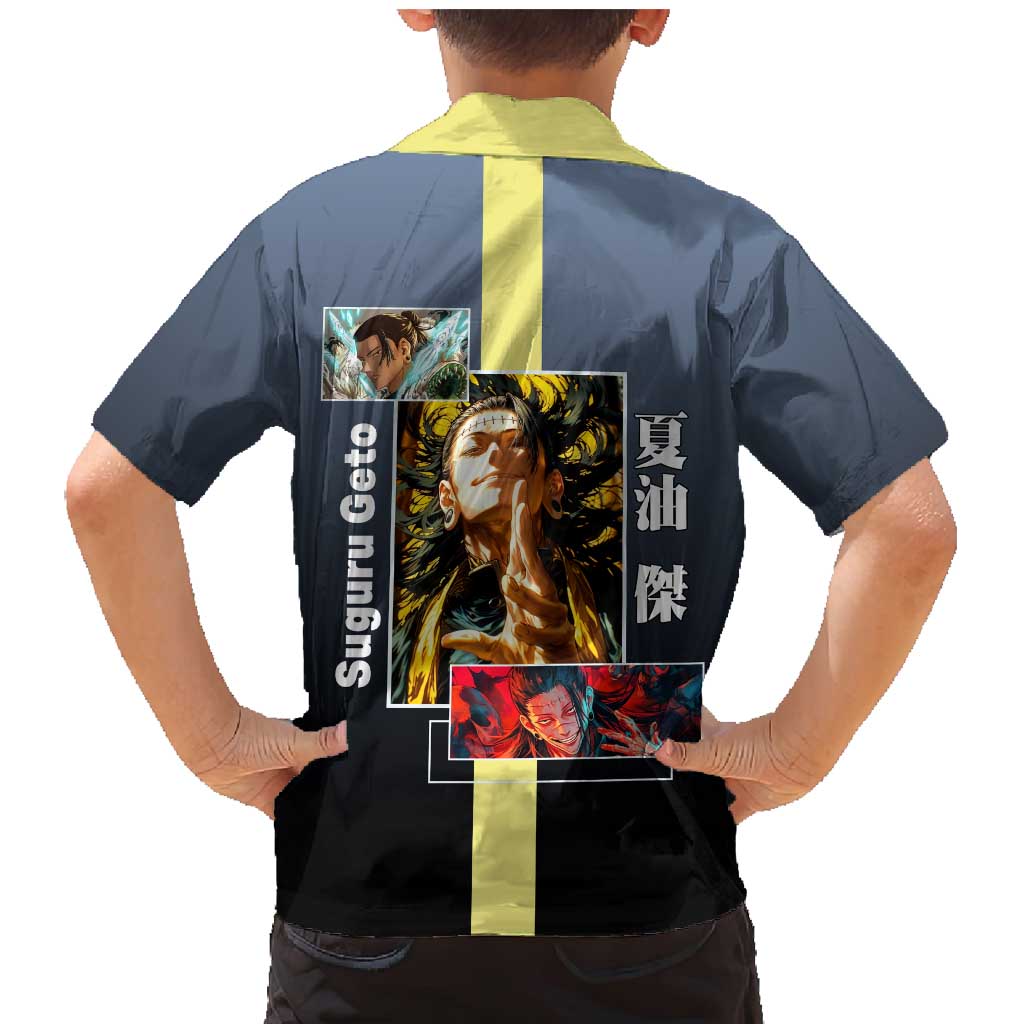 Suguru Geto from Jujutsu Kaisen Family Matching Mermaid Dress and Hawaiian Shirt with Yellow and Blue Background and Multiple Poses Design - The Mazicc