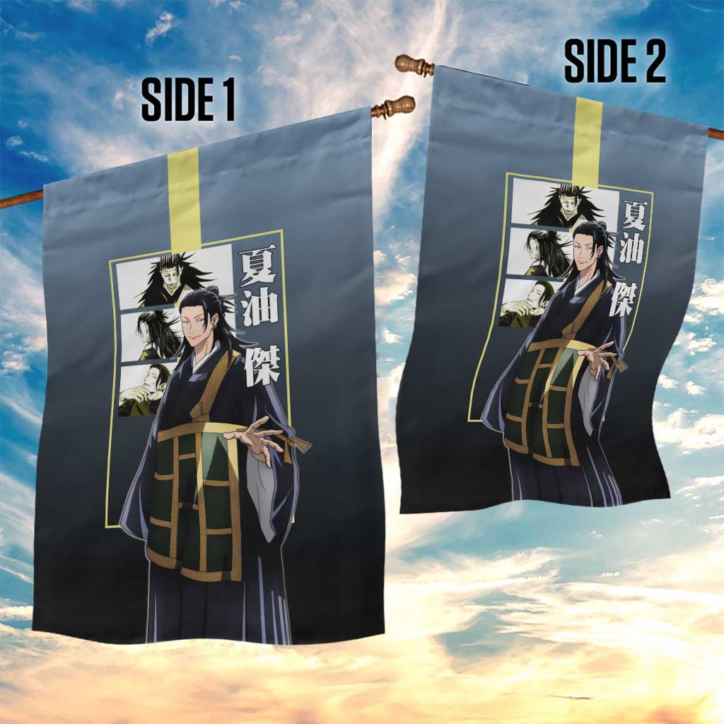 Suguru Geto from Jujutsu Kaisen Garden Flag with Yellow and Blue Background and Multiple Poses Design - The Mazicc