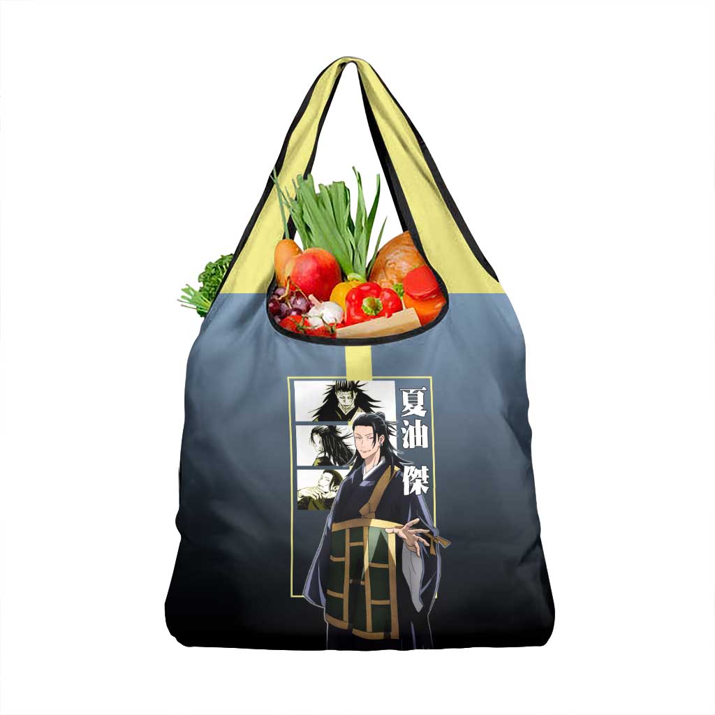 Suguru Geto from Jujutsu Kaisen Grocery Bag with Yellow and Blue Background and Multiple Poses Design - The Mazicc