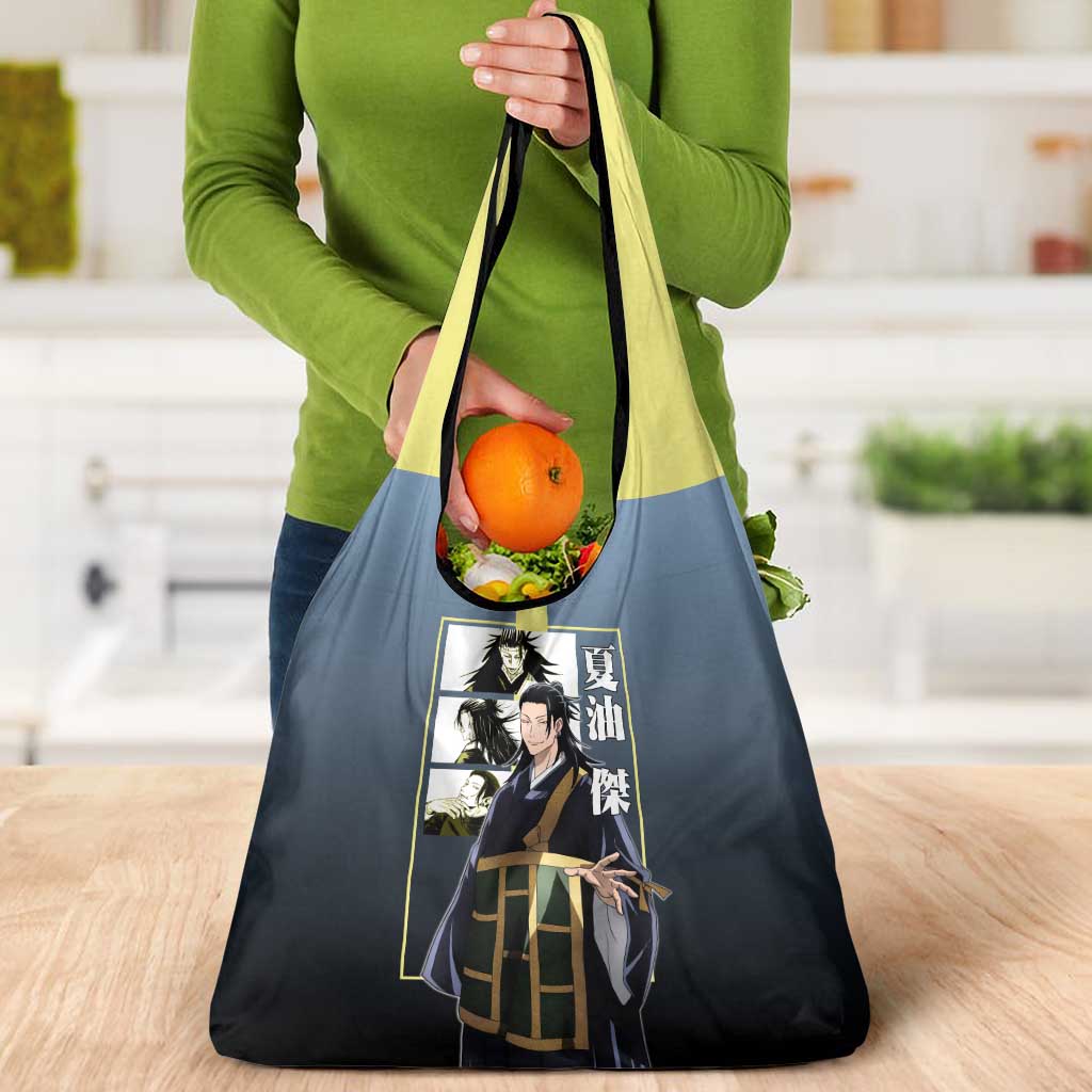 Suguru Geto from Jujutsu Kaisen Grocery Bag with Yellow and Blue Background and Multiple Poses Design - The Mazicc