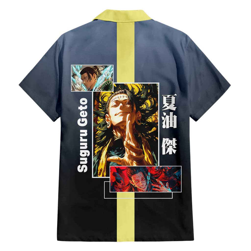 Suguru Geto from Jujutsu Kaisen Hawaiian Shirt with Yellow and Blue Background and Multiple Poses Design - The Mazicc
