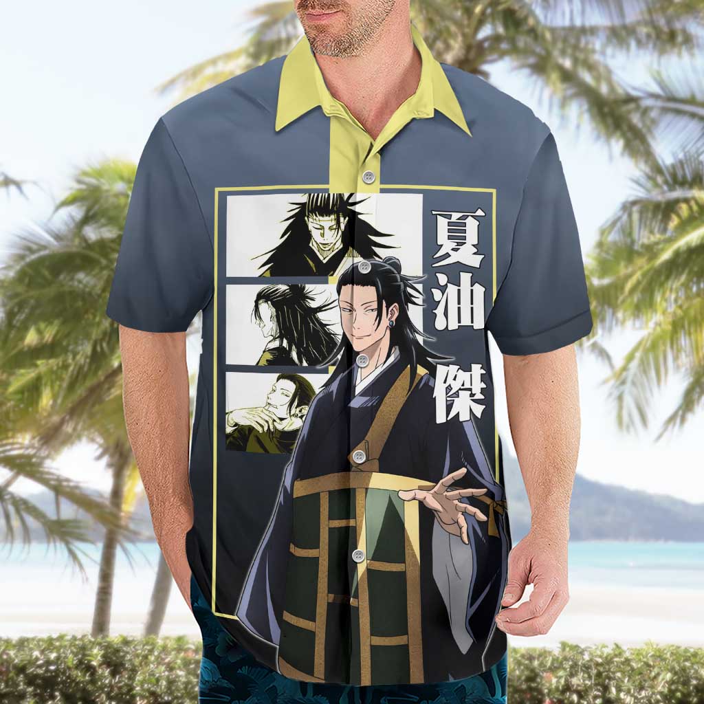 Suguru Geto from Jujutsu Kaisen Hawaiian Shirt with Yellow and Blue Background and Multiple Poses Design - The Mazicc