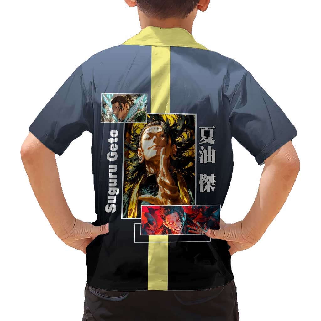 Suguru Geto from Jujutsu Kaisen Hawaiian Shirt with Yellow and Blue Background and Multiple Poses Design - The Mazicc