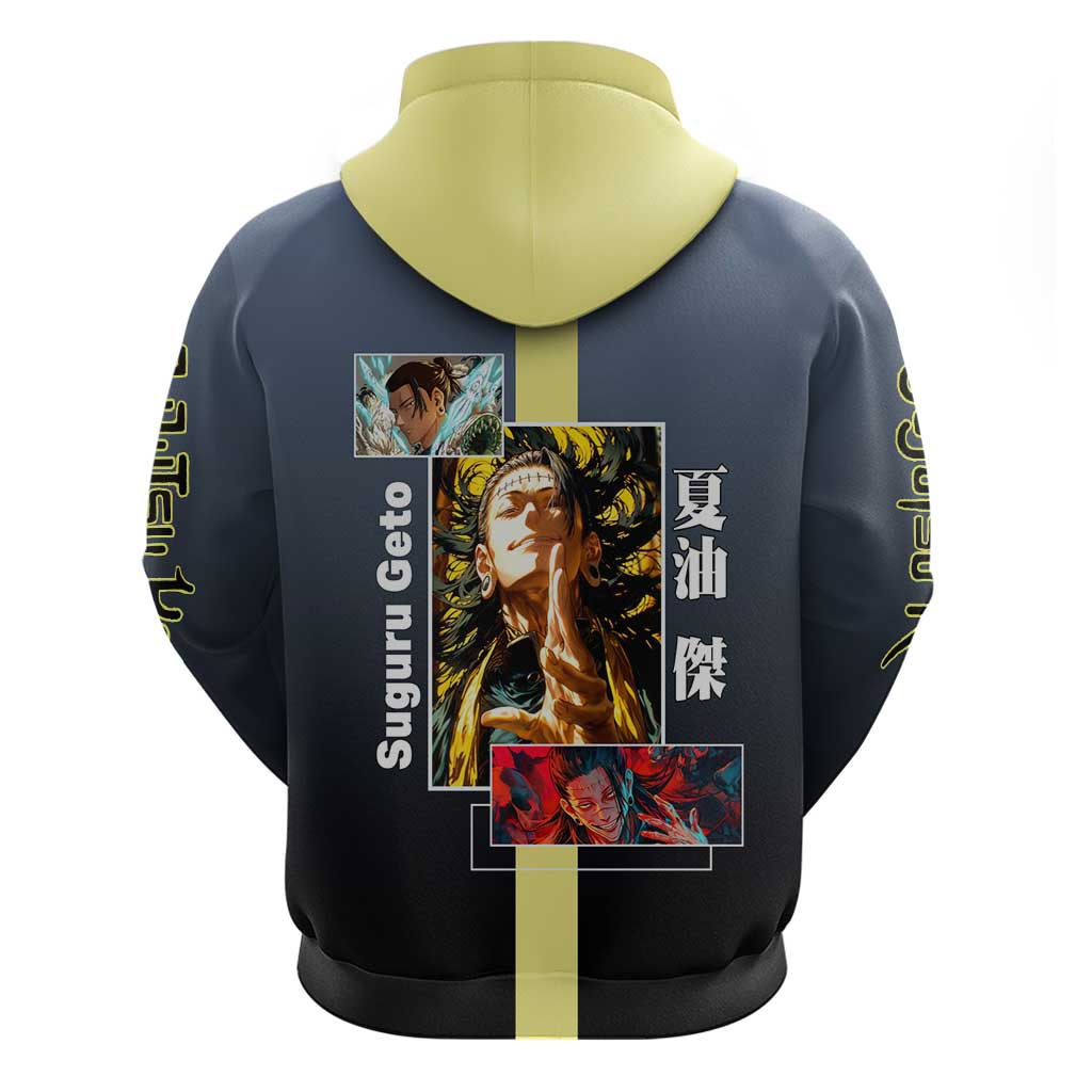 Suguru Geto from Jujutsu Kaisen Hoodie with Yellow and Blue Background and Multiple Poses Design - The Mazicc