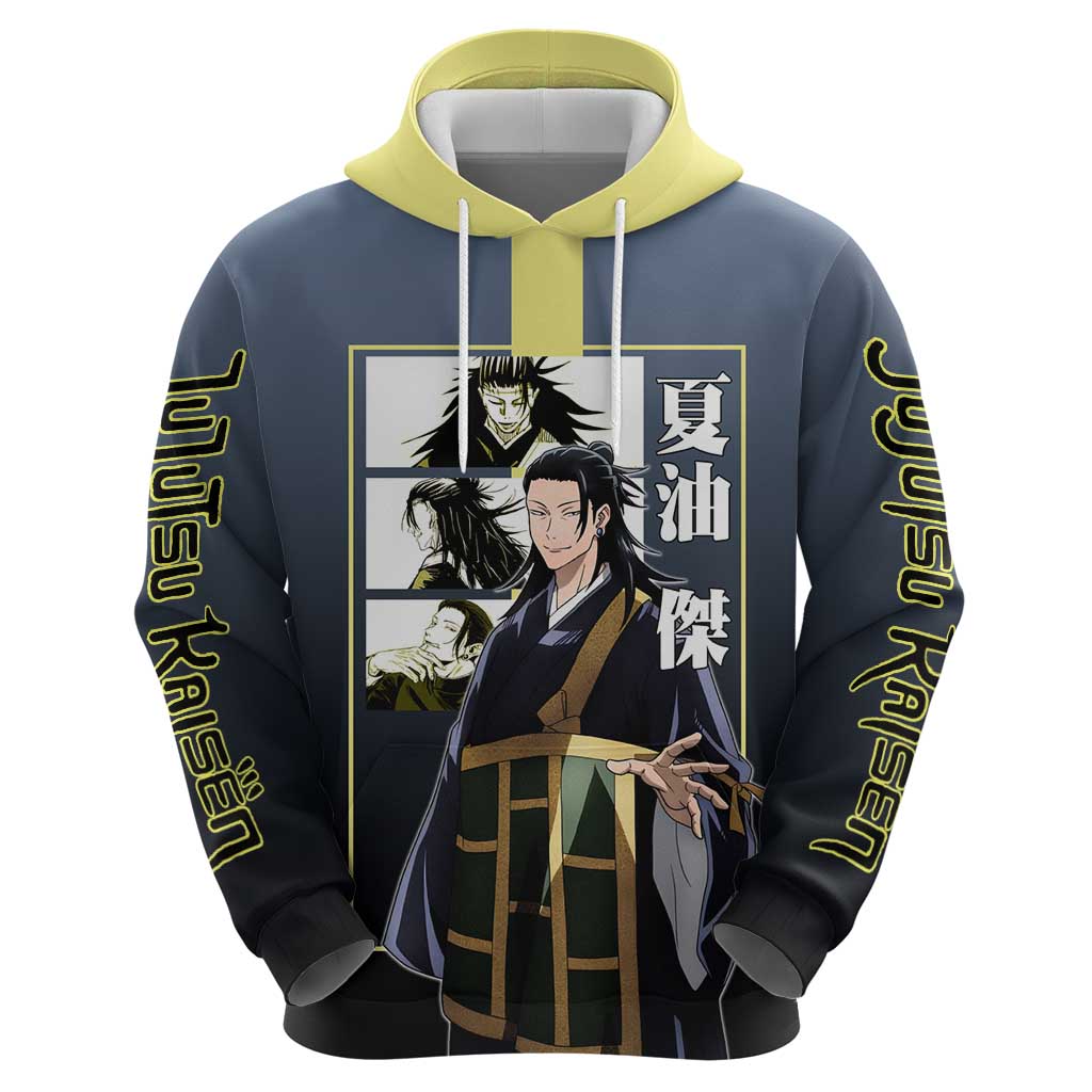 Suguru Geto from Jujutsu Kaisen Hoodie with Yellow and Blue Background and Multiple Poses Design - The Mazicc