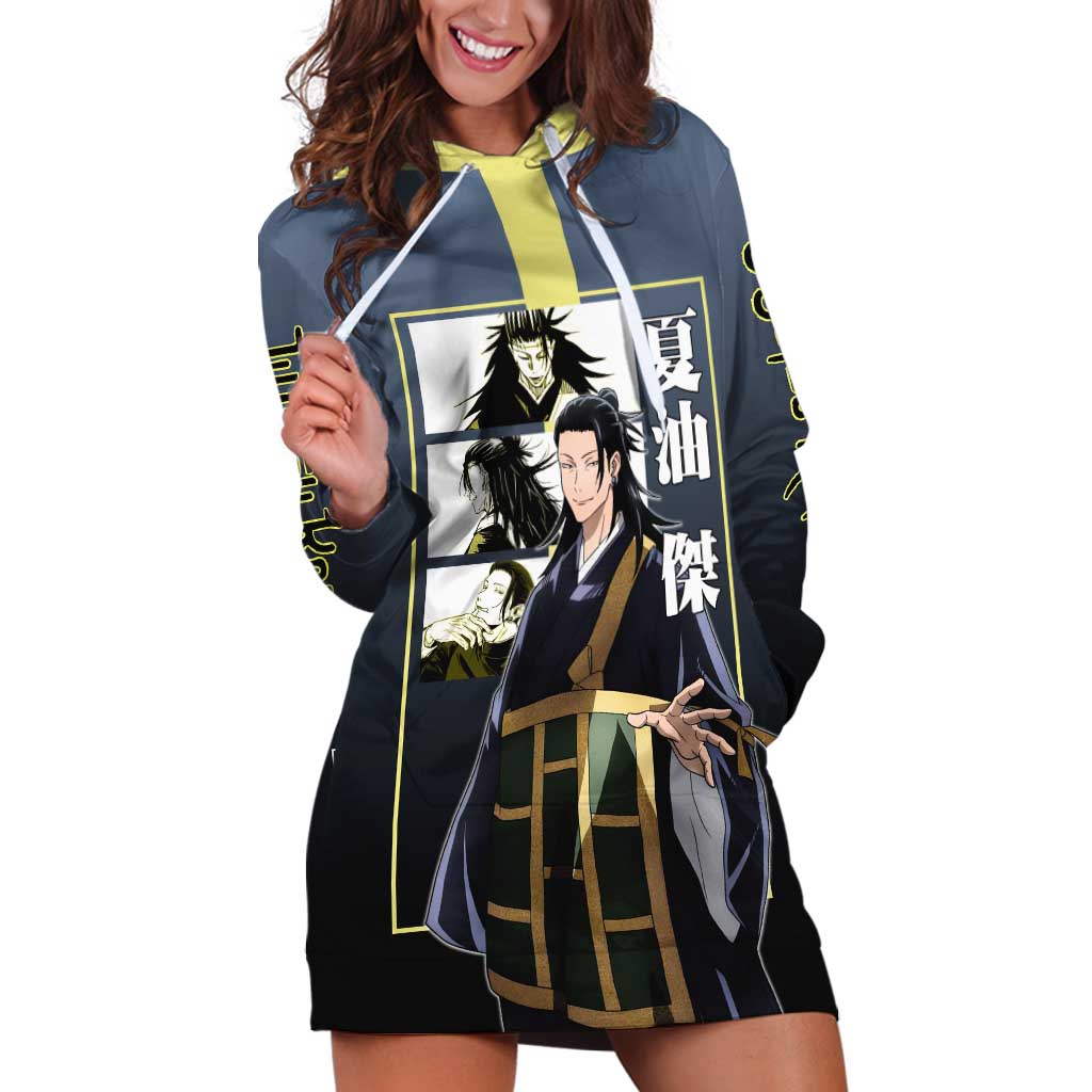 Suguru Geto from Jujutsu Kaisen Hoodie Dress with Yellow and Blue Background and Multiple Poses Design - The Mazicc