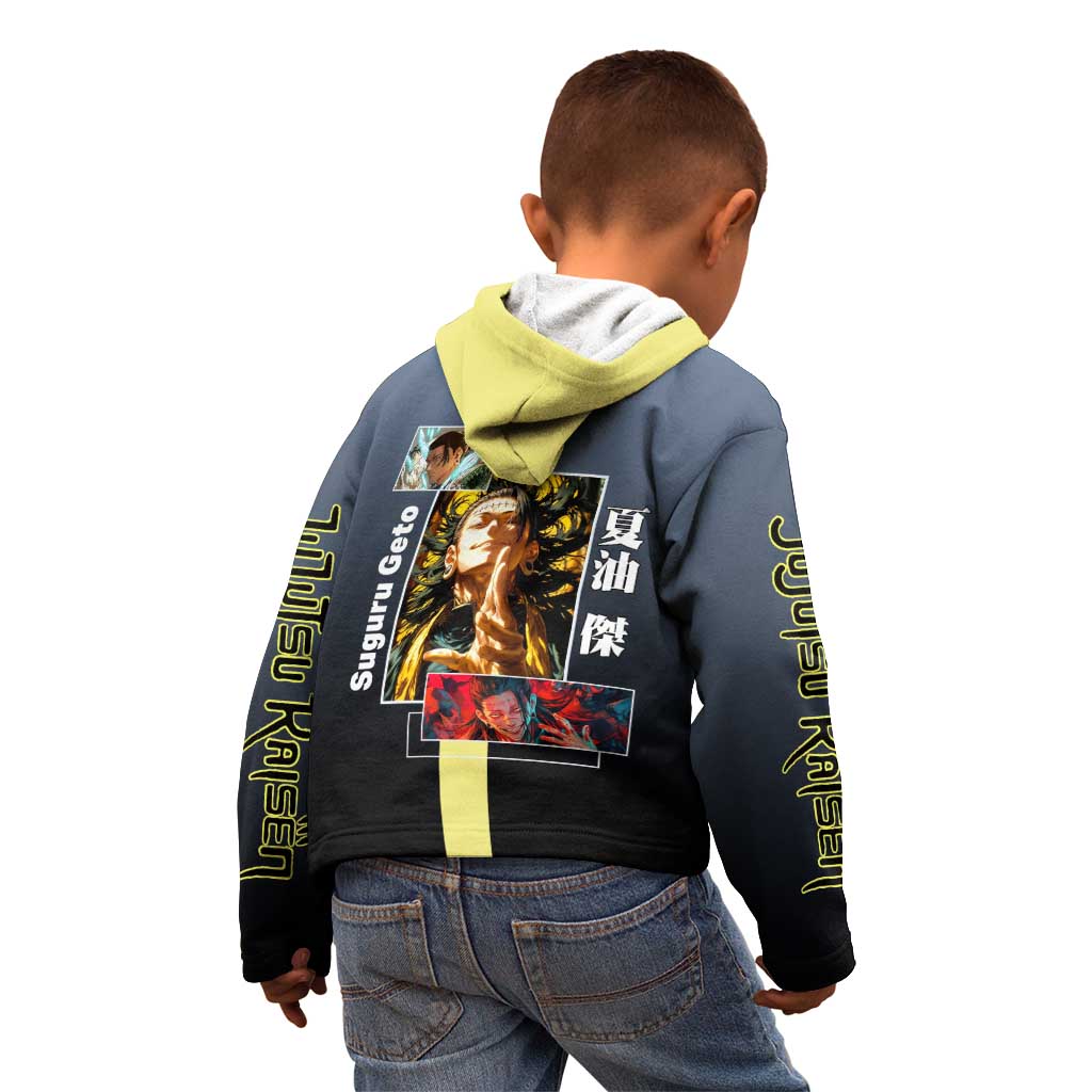 Suguru Geto from Jujutsu Kaisen Kid Hoodie with Yellow and Blue Background and Multiple Poses Design - The Mazicc