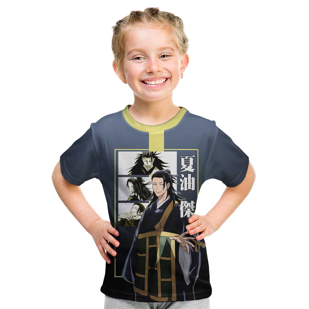 Suguru Geto from Jujutsu Kaisen Kid T Shirt with Yellow and Blue Background and Multiple Poses Design - The Mazicc
