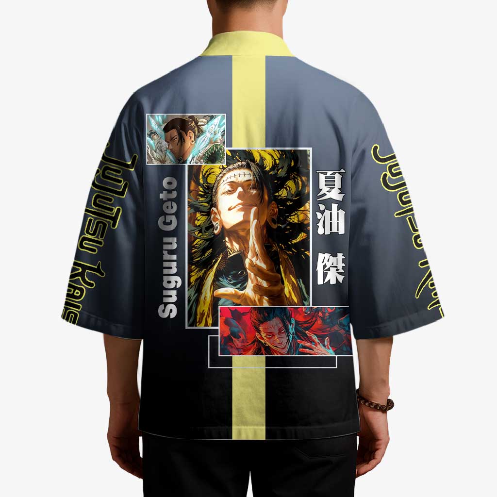 Suguru Geto from Jujutsu Kaisen Kimono with Yellow and Blue Background and Multiple Poses Design - The Mazicc