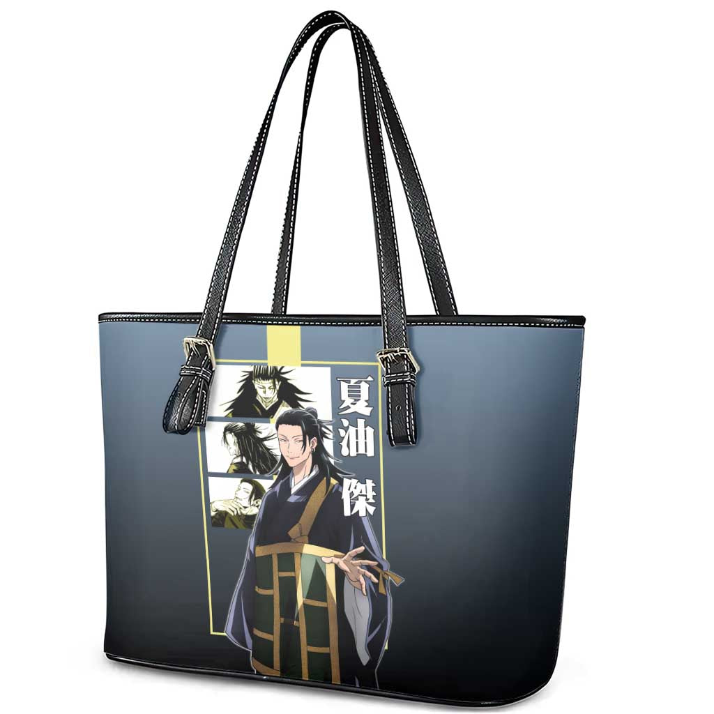 Suguru Geto from Jujutsu Kaisen Leather Tote Bag with Yellow and Blue Background and Multiple Poses Design - The Mazicc
