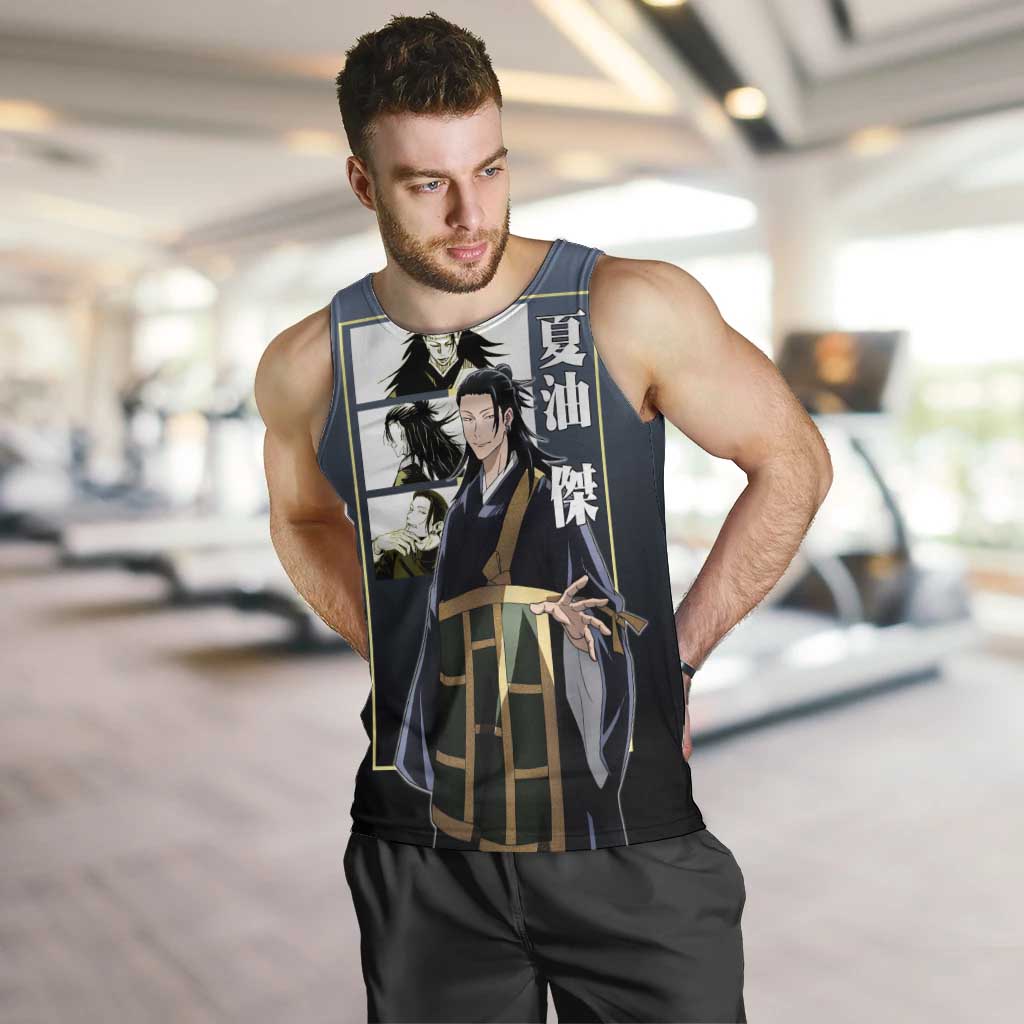 Suguru Geto from Jujutsu Kaisen Men Tank Top with Yellow and Blue Background and Multiple Poses Design - The Mazicc