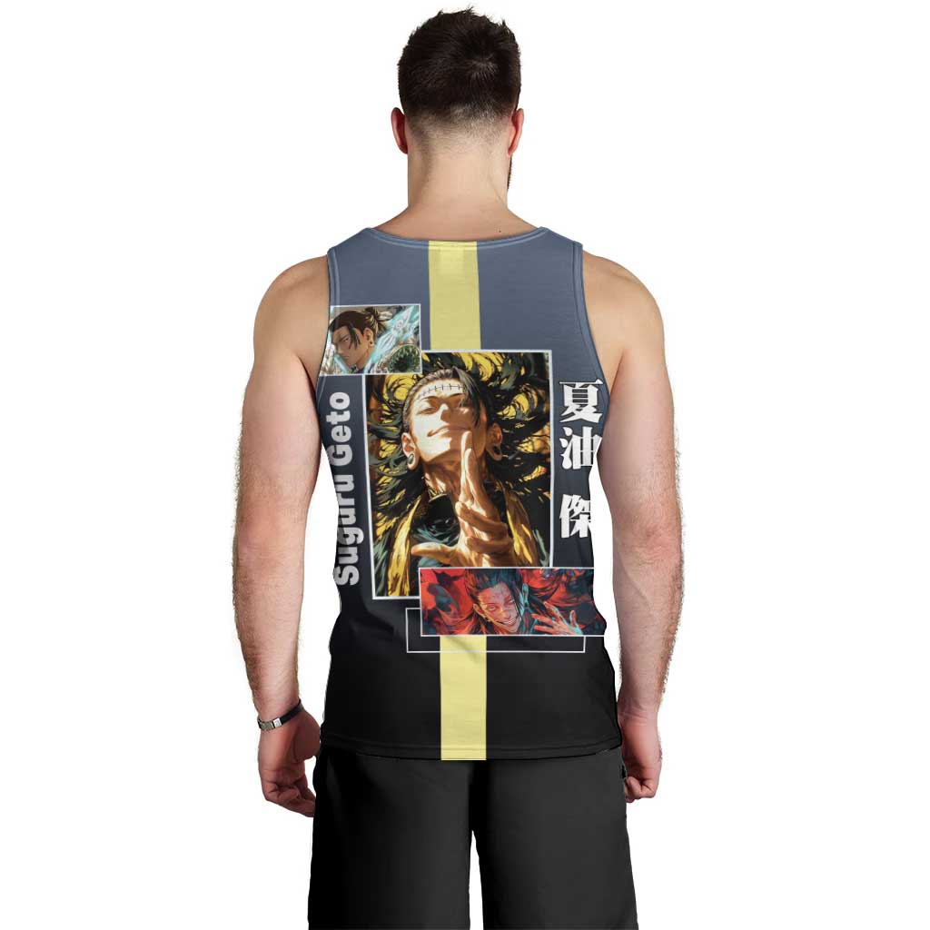 Suguru Geto from Jujutsu Kaisen Men Tank Top with Yellow and Blue Background and Multiple Poses Design - The Mazicc