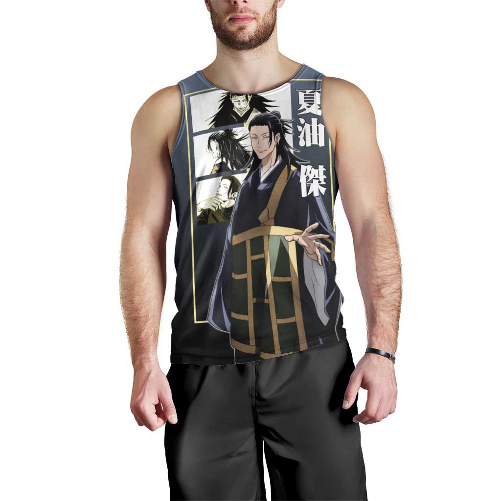 Suguru Geto from Jujutsu Kaisen Men Tank Top with Yellow and Blue Background and Multiple Poses Design - The Mazicc